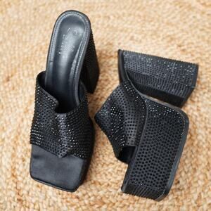 Shellys London Black Rhinestone Mules US 10